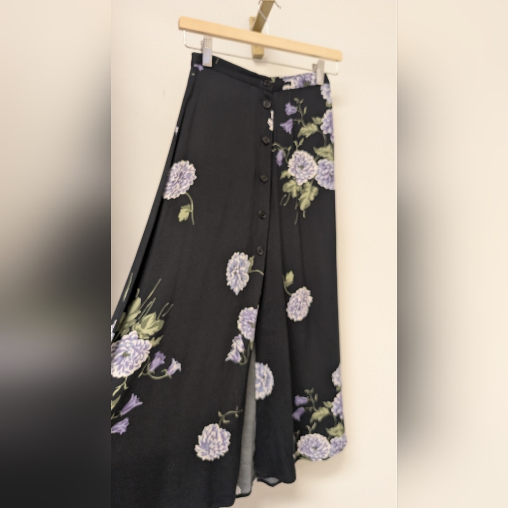 Reformation Black Maxi Skirt with Lavender Floral Pattern